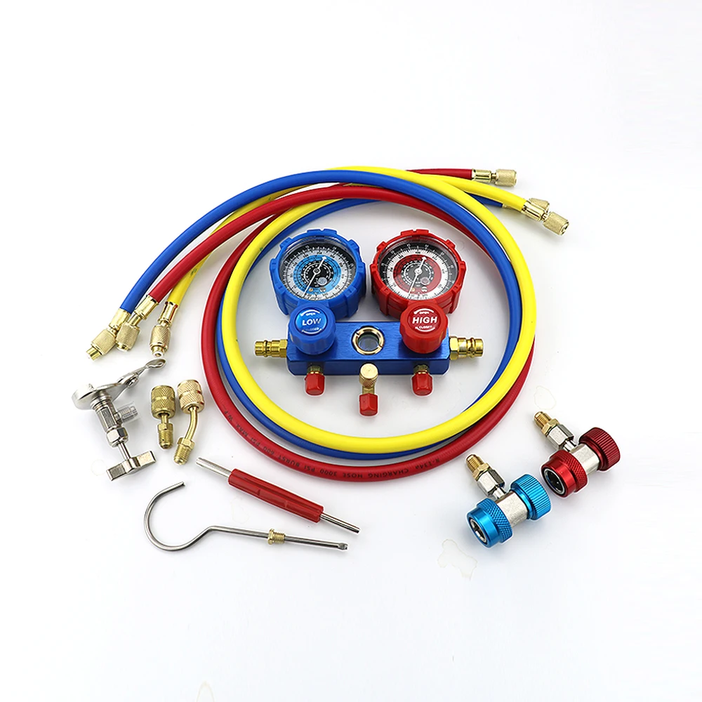 Manifold Car Air Conditioning Diagnostic Freon Charging Pressure Gauge Set Fits R134A R404A R410A R22 Refrigerants Regulator