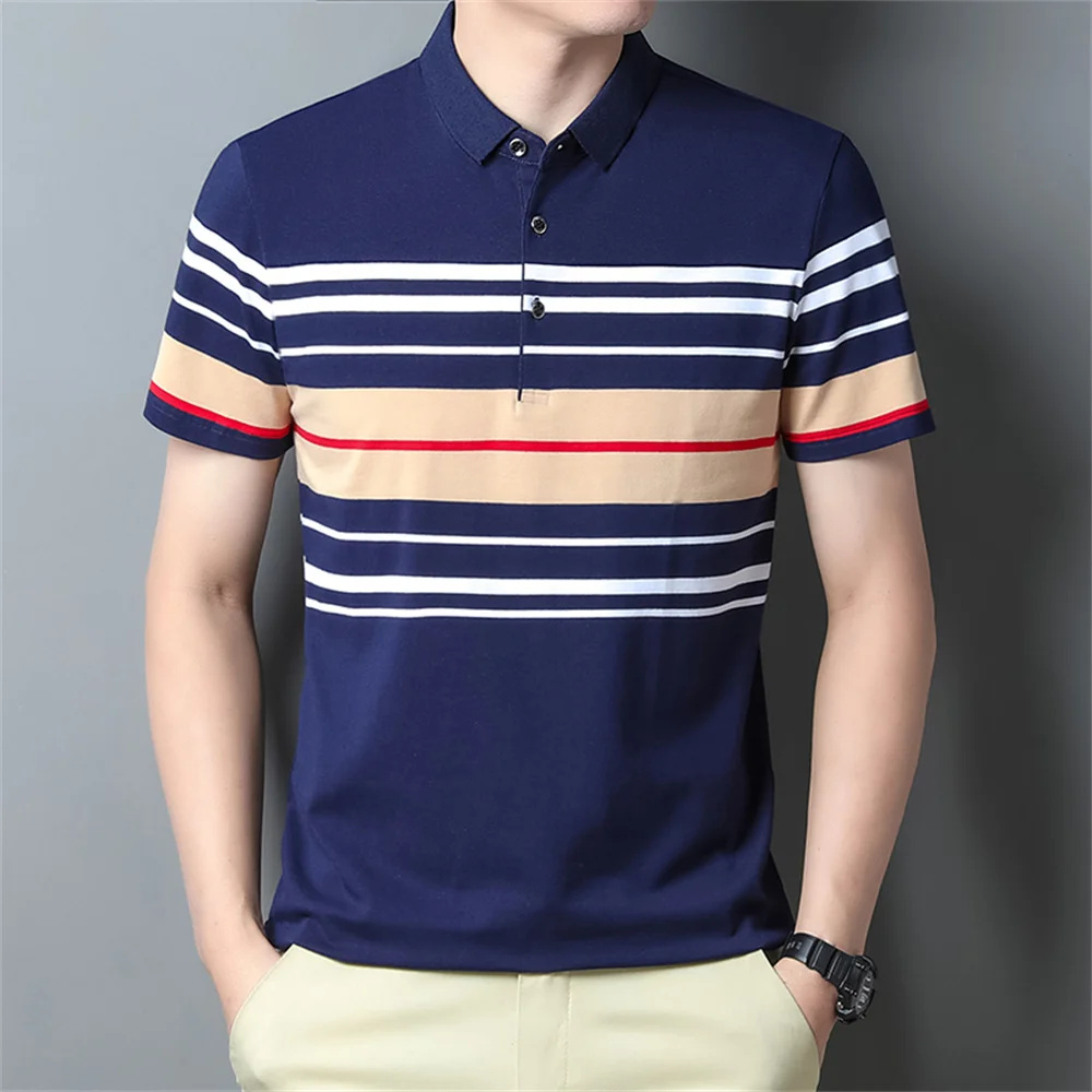 Summer Men's Polo Shirts With Short Sleeve Business Stripes Print Casual Tops Fashion Sport Wear Oversized T Shirts Man Clothes 12 Sd37b45678004410ca13927c560e254d5d