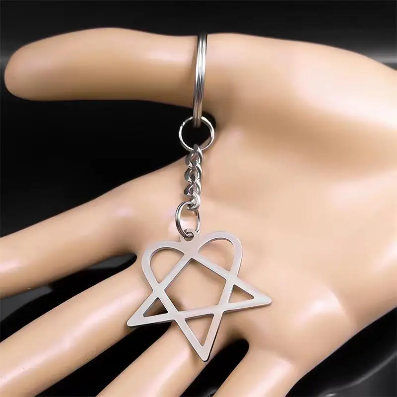 Heartagram Star Heart Key Ring - Stainless Steel Silver Keychain & Bag Charm Jewelry Gift