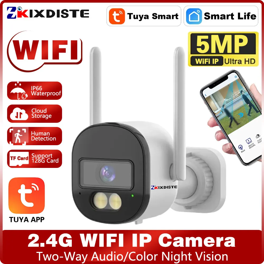Tuya Bullet WiFi Camera 2.5K 5MP Indoor Outdoor 2.4G WIFI Security Protection CCTV Video Surveillance Motion Detection Smart