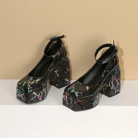 

Туфли большого размера на высоком каблуке, квадратный носок, обувь на толстом каблуке, модный дизайн, для банкета и свадьбы