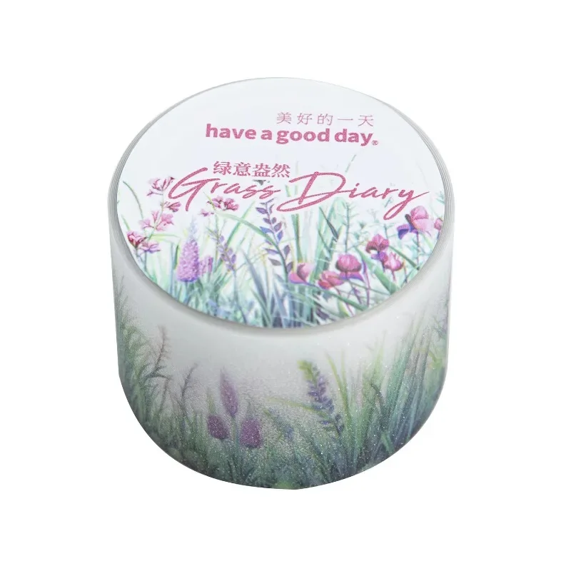 1Roll 2M PET Handbook Recycled Tape Planting Diary Glitter Sand Botanical Stickers Adhesives Round Stickers Scrapbook 30mm*2m 5