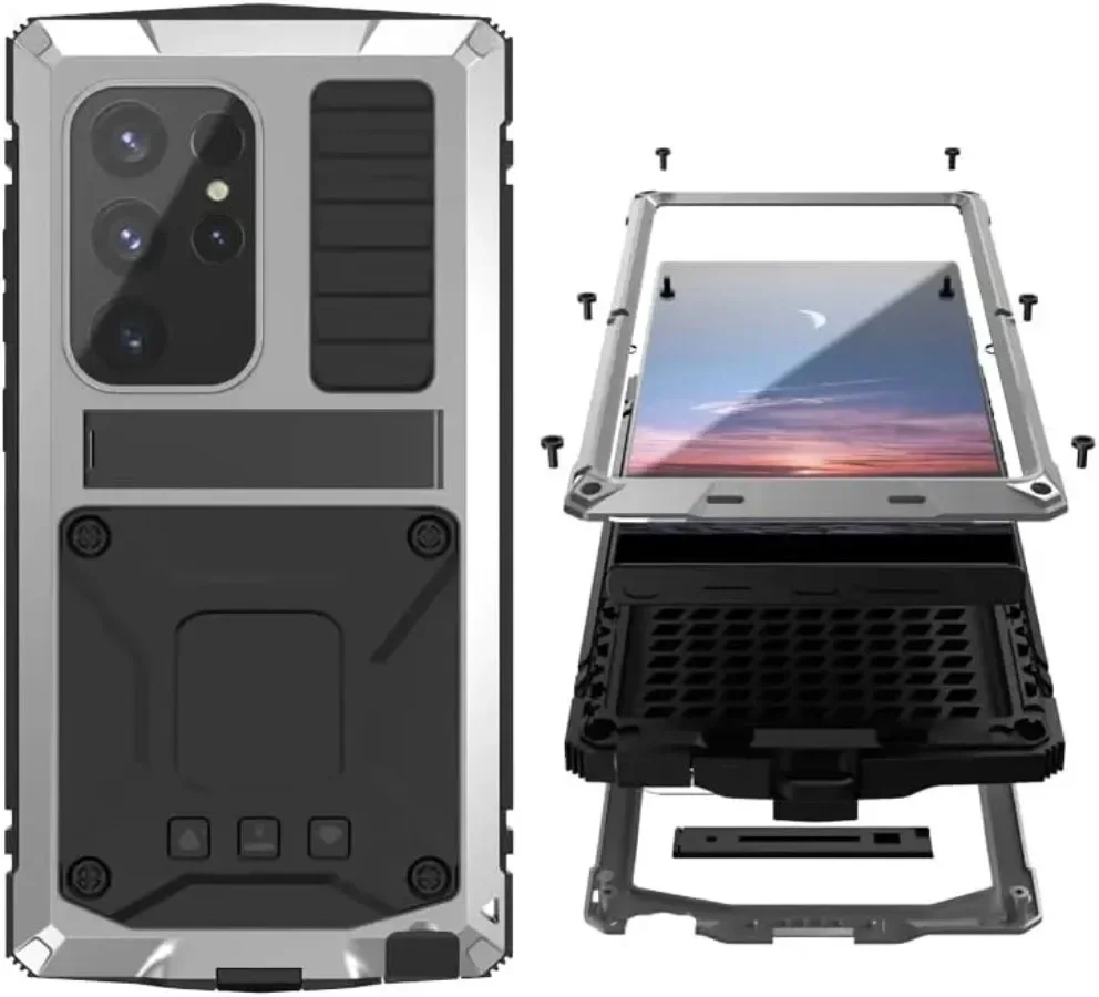 For Samusng S24Ultra S24 Plus Heavy Duty Rugged Metal Silicone Case Shockproof Anti-scratch Cover With Gorilla Glass Protector