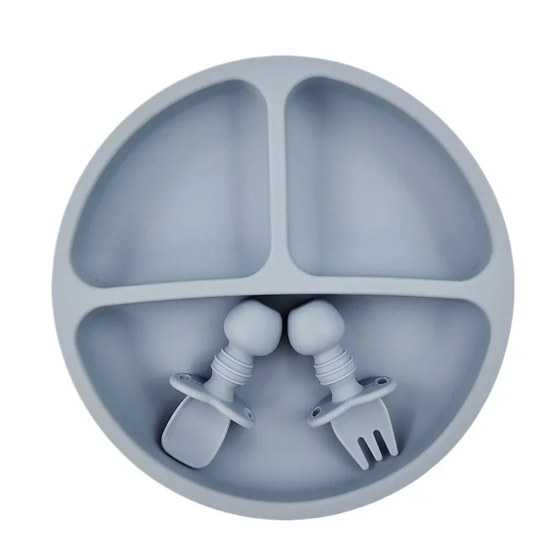 BPA-Free Silicone Suction Dining Set for Children - Includes Smiley Face Plate, Spoon, Fork, and Bib