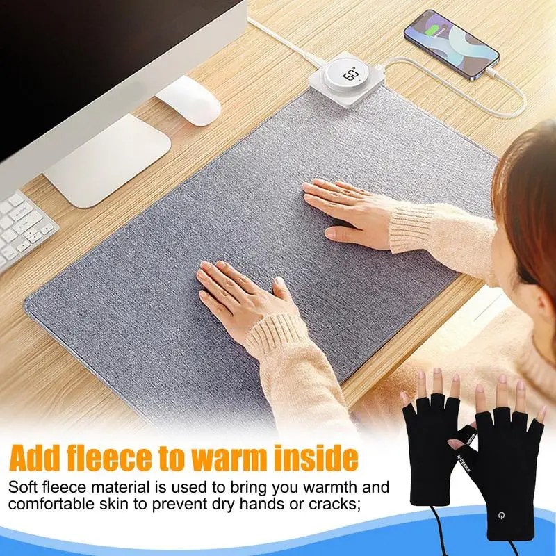 USB Electric Rechargeable Winter Heated Gloves Half Finger Men Women Warmer Skiing Riding Hiking Protector