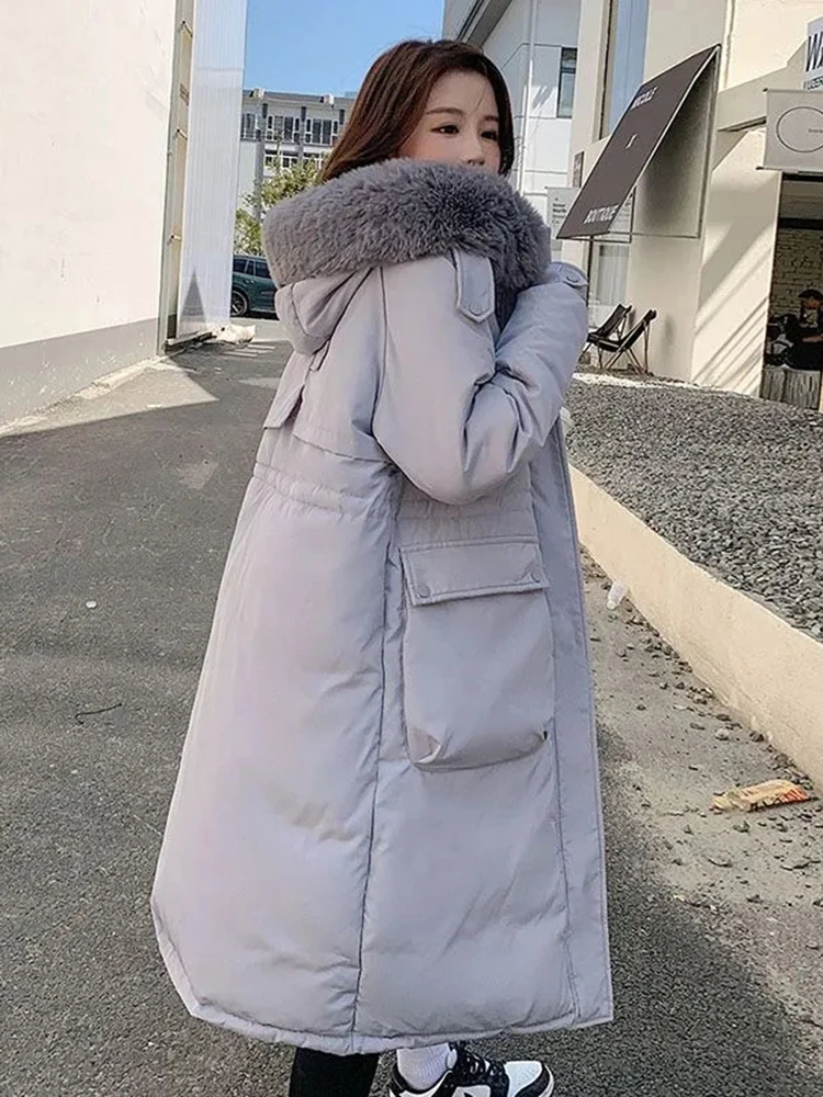 faux Fur Collar Hooded Long Parkas Chaquetas Cotton Winter Cold Padded  Overcoat Jaquetas Casual Warm Quilted New Abrigos 2023
