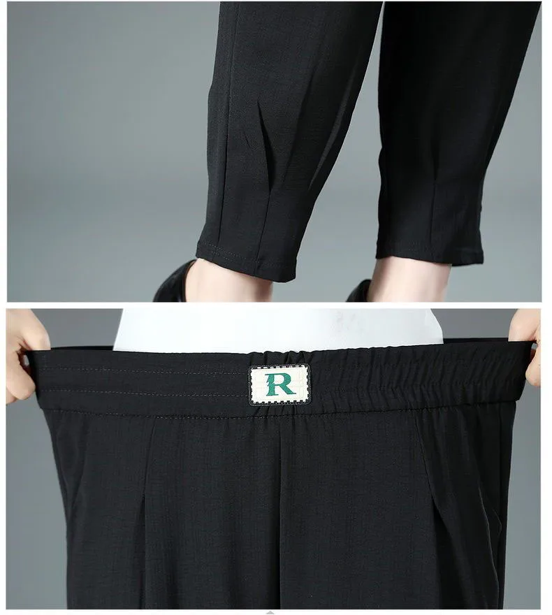 2026 Spring Autumn New White Office Lady Elastic Waist Harem Pants Fashion Solid Color Loose Straight Pockets Women's Clothing