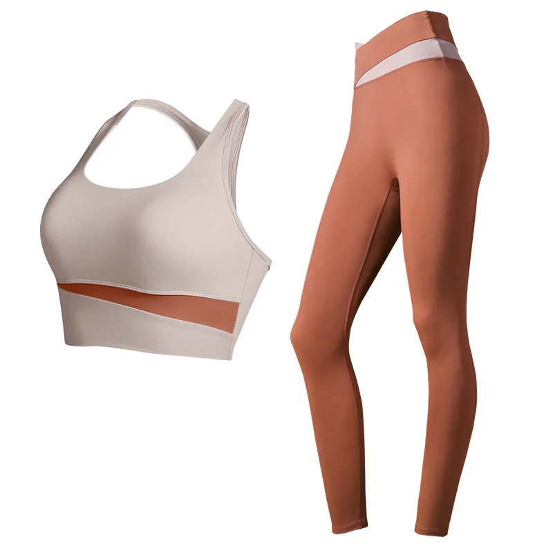 Yoga Wear Women's Summer Sports Bra Vest High Strength Shockproof Gathered Bra Fashion Fitness Running Set Seamless Leggings