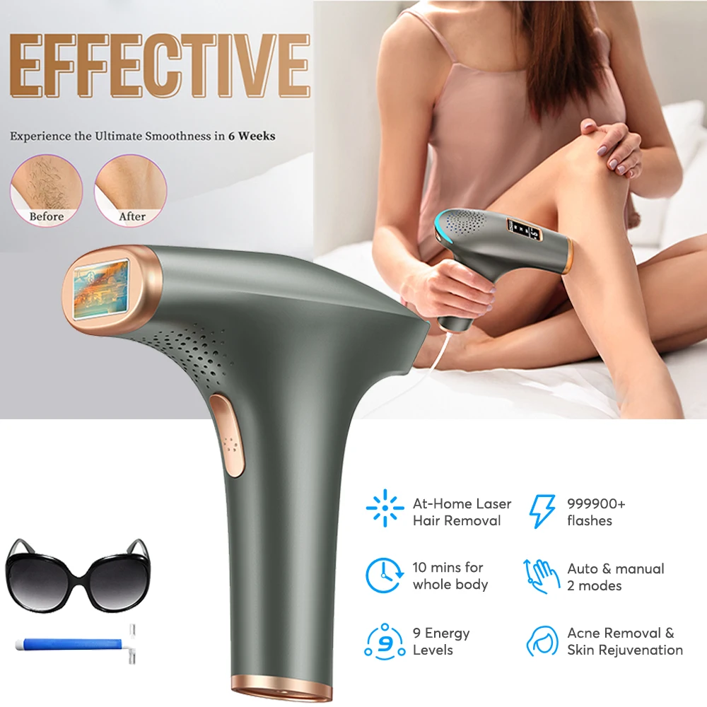 Laser Hair Removal Pro IPL Devices Painless Permanent Epilator with HR/SC/RA, 9 Energy Levels 999999+ Light Body Hair Trimmer