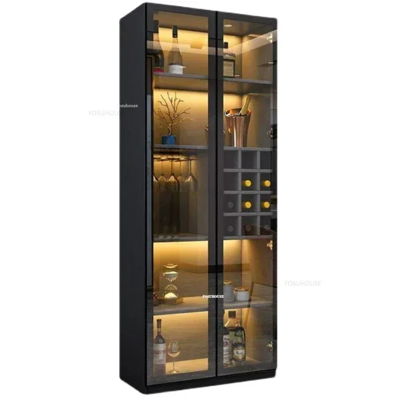 Nordic Luxury Glass Wine Cabinets Home Wine Rack TV Side Locker Minimalist Modern Living Room Against The Wall Display Cabinets