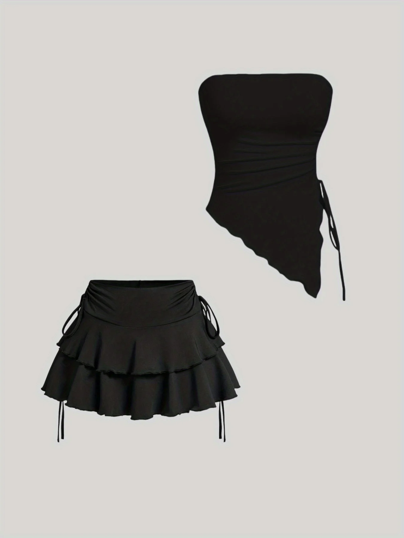 Women's versatile short skirt+sexy strapless and contracted women's vest set 2