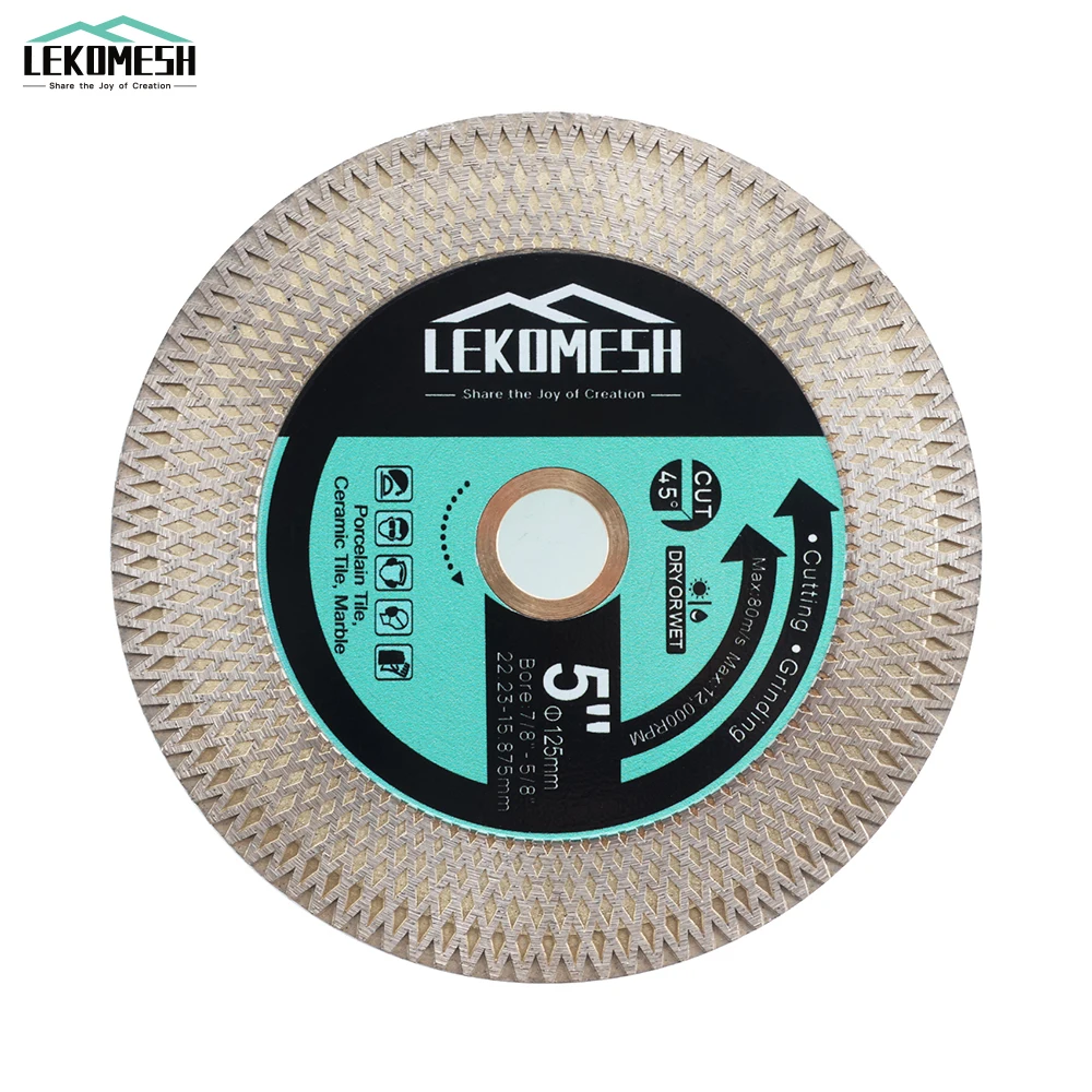 LEKOMESH 1pc 5''/Dia125mm Diamond Saw Blade Double-sided X Mesh Bore 22.23mm Tile Ceramic Marble Stone Cutting Grinding Disc kurstol 2pcs 4 5 115mm diamond saw blade hex double sided cutter stone granite tile ceramic diamond cutting disc grinding wheel