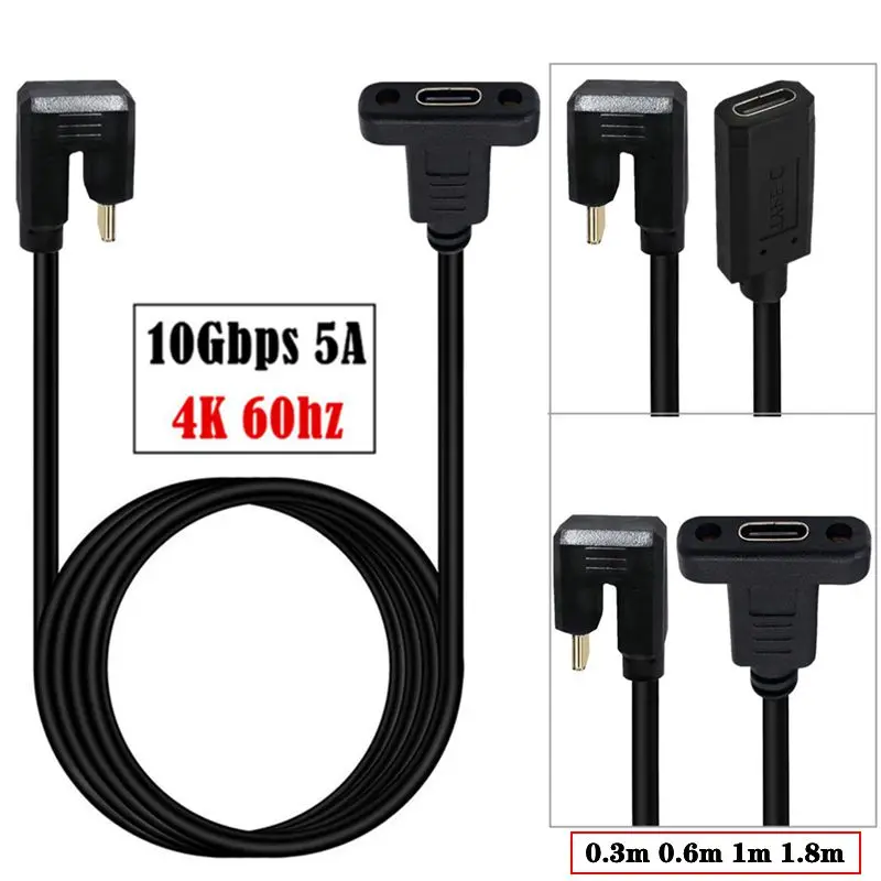 

Позолоченный USB 3.1 Type-C штекер и гнездо кабель для зарядки и передачи данных 10 Гбит/с 4K 60 Гц U-образный коленчатый кабель для автомобиля