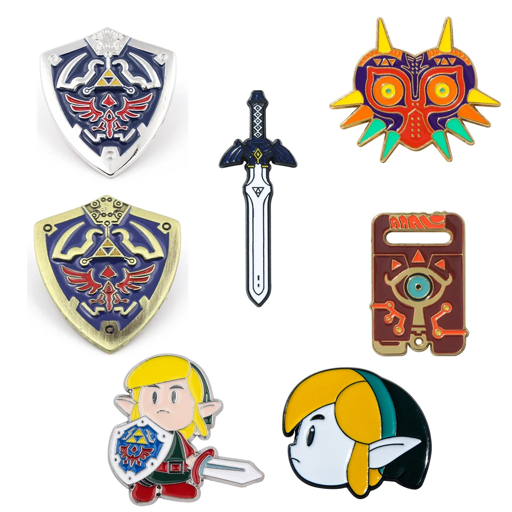 7Pcs Zeldas Sheikah Slate Hylian Shield Pins Brooch Majora's Mask Master Sword Badge Brooches Lapel Pin Jeans Shirt Bag Jewelry - AliExpress 