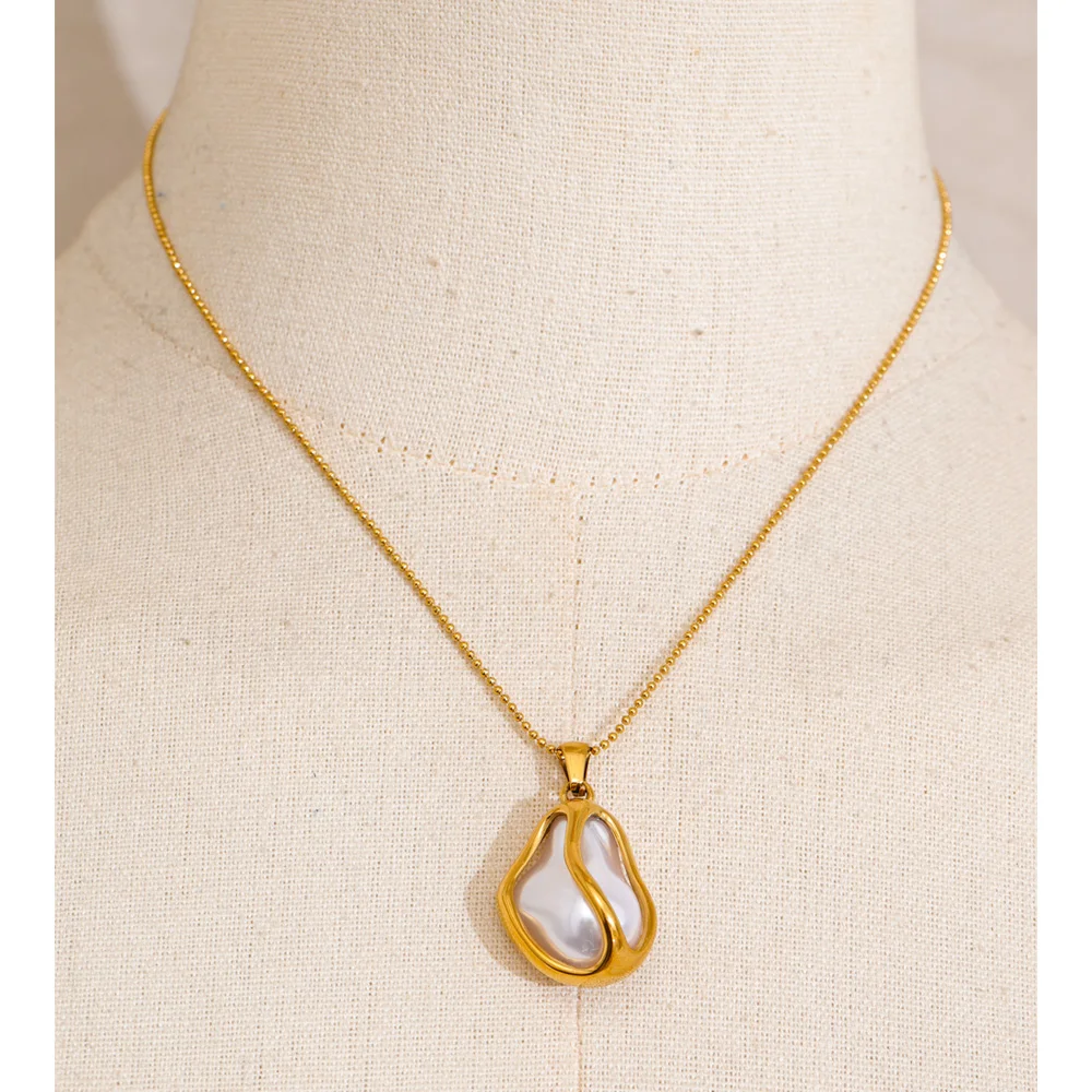 Yhpup Baroque Simulated Pearls Pendant Necklace Women Waterproof