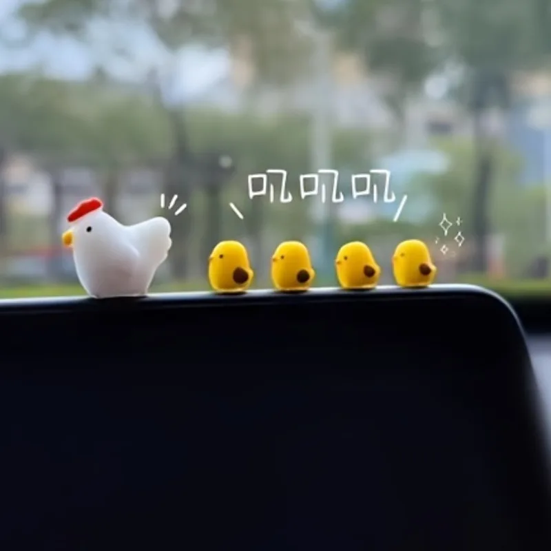 5pcs/set Cute Mini Chicken Car Ornaments, Car Center Console, Rearview Mirror Decoration, Car Dashboard Decoration,