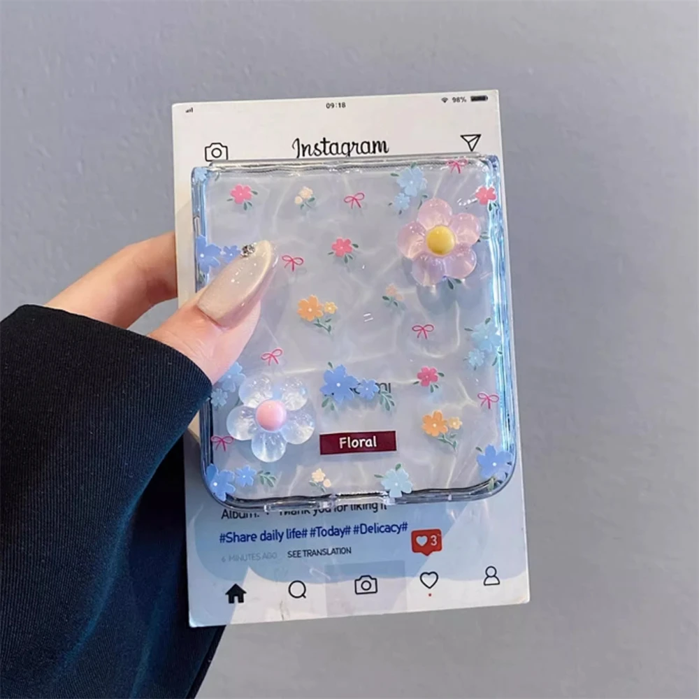 Korean Cute Colorful Flower Water Ripples Clear Case - Artistic Floral Cover