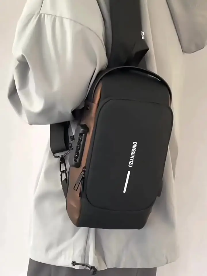 Schoudertas voor Mannen Vrouwen, Heren Sling Bag Crossbody Bag Anti-diefstal Borstzak Lederen Borst Schouder Rugzak Reizen Daypack voor Outdoor Cycling Crossbody Sling Bag anti-diefstal borsttas rugza