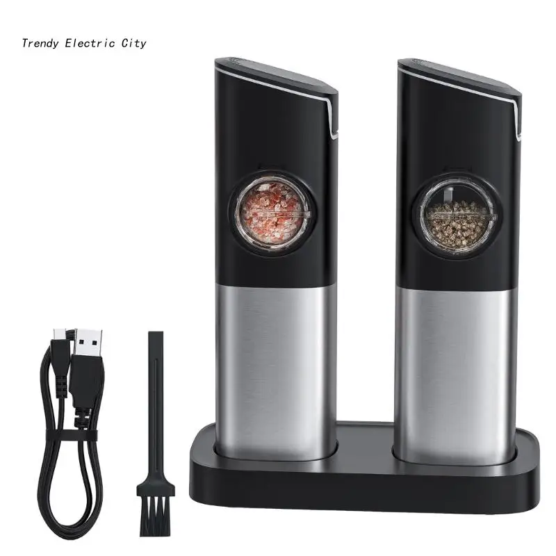 

R9CD Electric Salt and Pepper Grinder Set Rechargeable Automatic Mill with Dual Charging Base Adjustable Coarseness