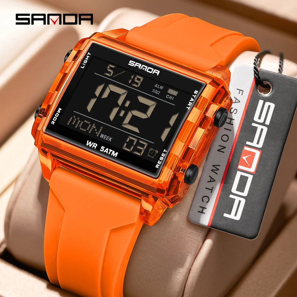 Unisex Trendy Rectangle Digital Sports Watch - Waterproof with LED Backlight