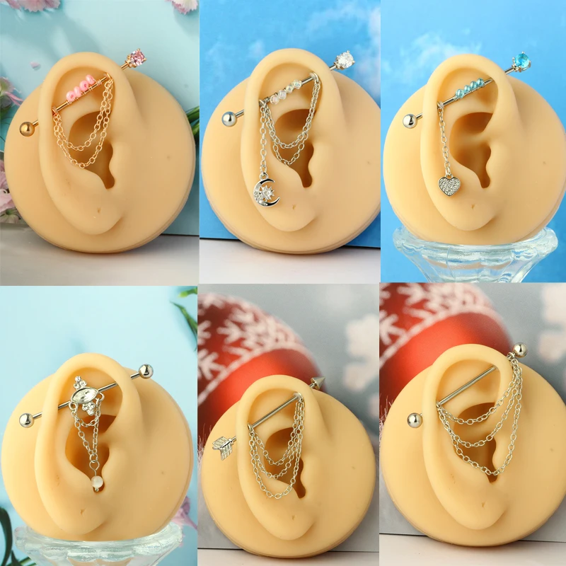 1PCS Stainless Steel dangling Industrial Piercing Barbell 14G Star Industrial Earring Tragus Cartilage Jewelry Industrial Rings