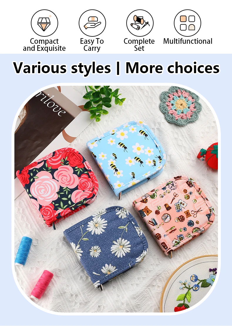 Description Picture 3 of itemNew Empty Sewing Kit Case Waterproof Sewing Needles&Thread Organizer Daisy Pattern Storage Bags for Sewing Tools Accessories