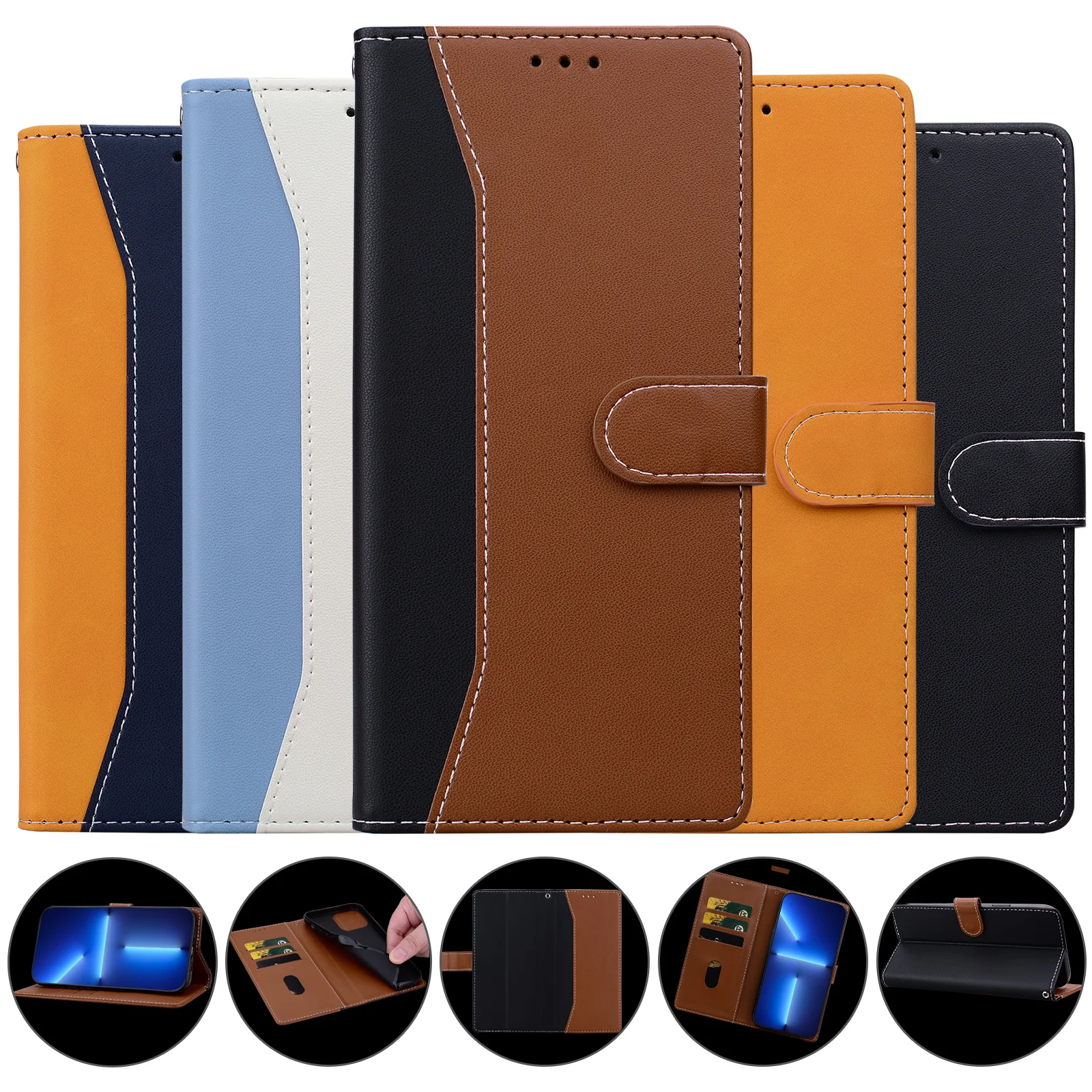 Embossed Solid Color Magnetic Flip Leather Wallet Case Cover