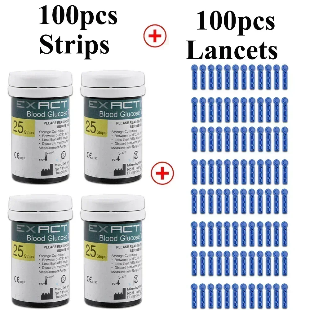 EXACTIVE EQ Diab&eacute;tico Teste Tiras Lancetas para Blood Sugar Monitor Glucometer Diabetes Medidor de Glucose Acess&oacute;rios M&eacute;d 100pcs blood glucose monitor blood glucose strips blood test meter blood test strips blood glucose lancets medical blood test kit