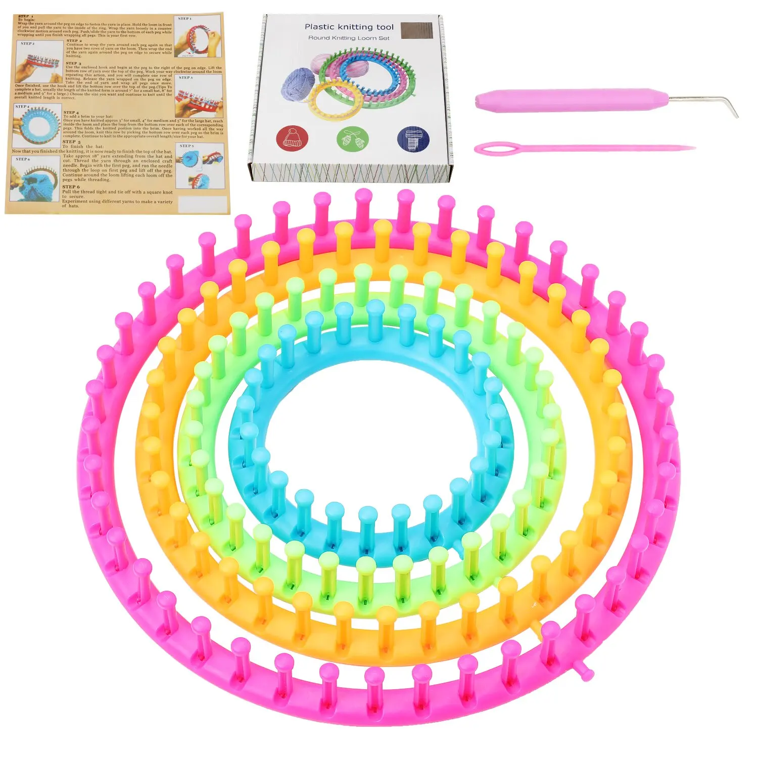 4 Size Round Plastic Scarf Knitting Loom Set For Yarn Cord Knitter DIY