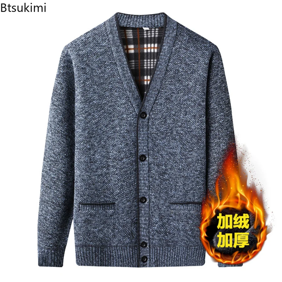 

New 2023 Autumn Winter Men's Knitted Cardigan Thick V Neck Knitted Sweater Coats Causal Warm Jackets Men Fashion Mens Clothing