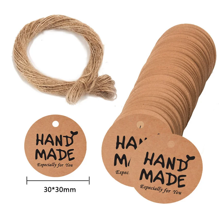 

100Pcs Kraft Paper Gift Tags Flowers thank you for Celebrating with Us labels handmade for wedding party decoration Hang Tags