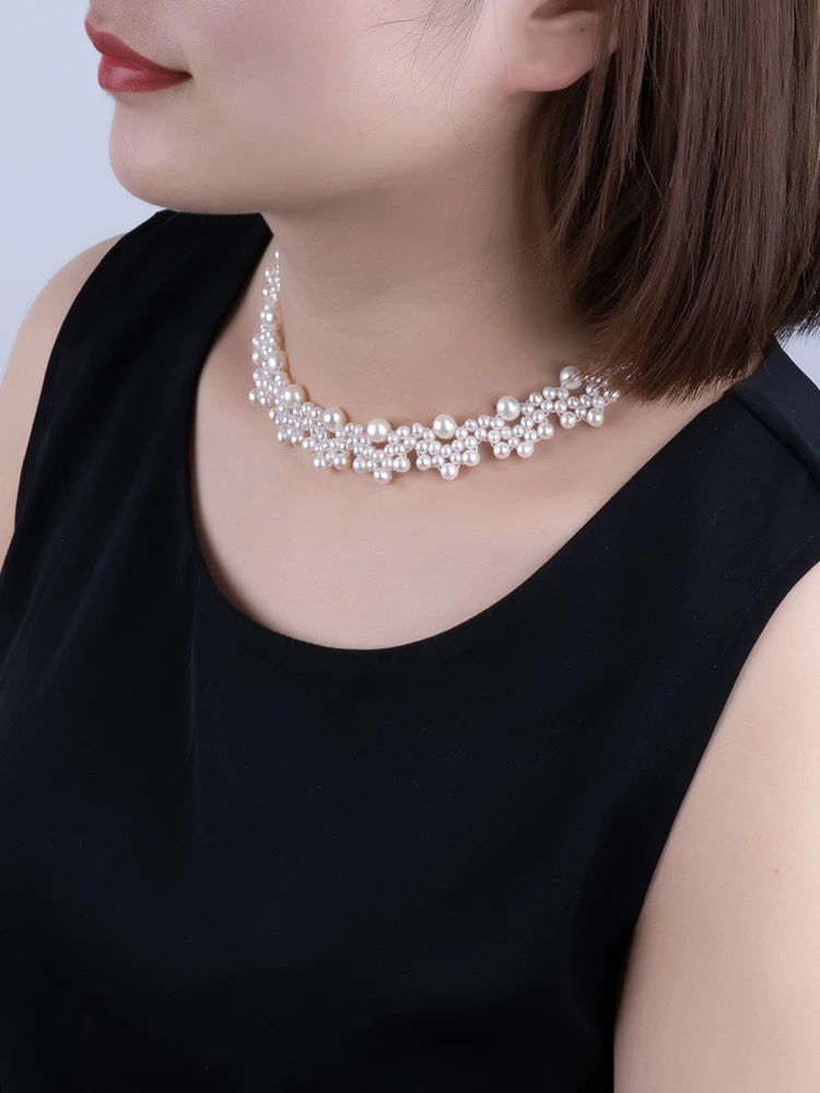 

Колье женское кружевное с натуральным жемчугом, сверкающее Ювелирное Украшение круглой формы, безупречное винтажное ожерелье для девушек и женщин, 4-5 мм, 7-8 мм