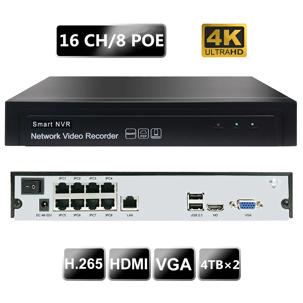 4K 8MP POE Network Hard Disk Video Recorder Up 16 CH IP Camera 16TB  Bandwidth 80M H.264 H.265 Intelligent Analysis Onvif NVR AliExpress