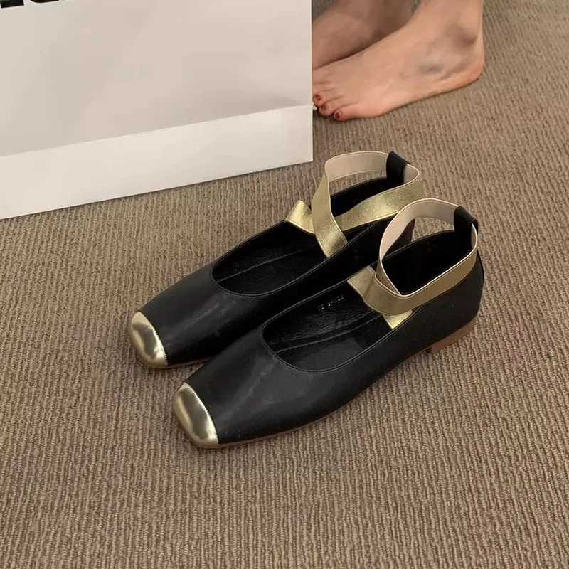 Vintage Black Mary Jane Women's Shoes Spring and Autumn New Ballet Single Shoe Flat with Skirt Fairy Small Leather Shoes