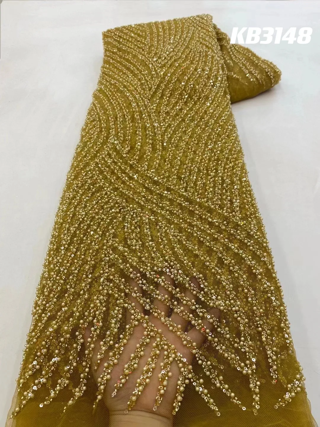 

Африканские блестки для жениха кружевная ткань высокого качества 2023 белые бусины вышивка французская сетка Тюлевое кружево, нигерийское свадебное платье KB3148