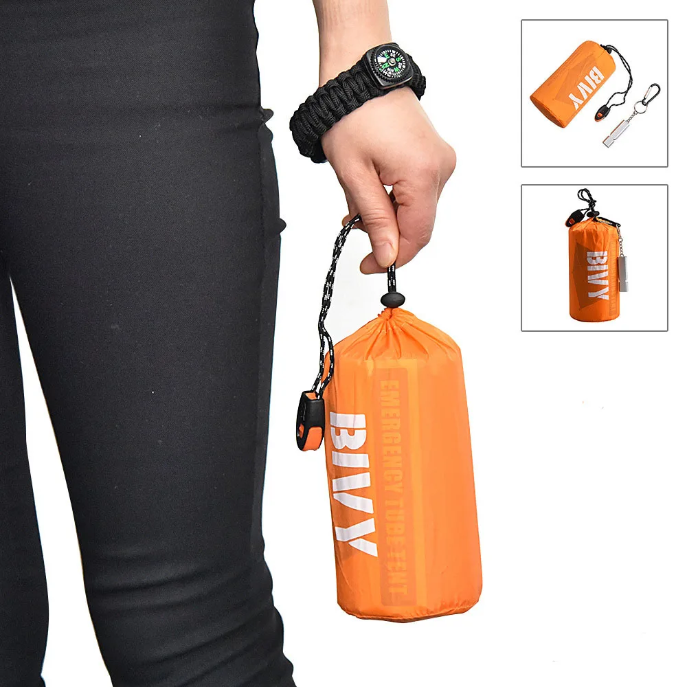 2 Person Emergency Shelter Survival Bivy Tube Tent Kit Thermal Blanket SOS Sleeping Bag Waterproof Survival Equipment emergency tent