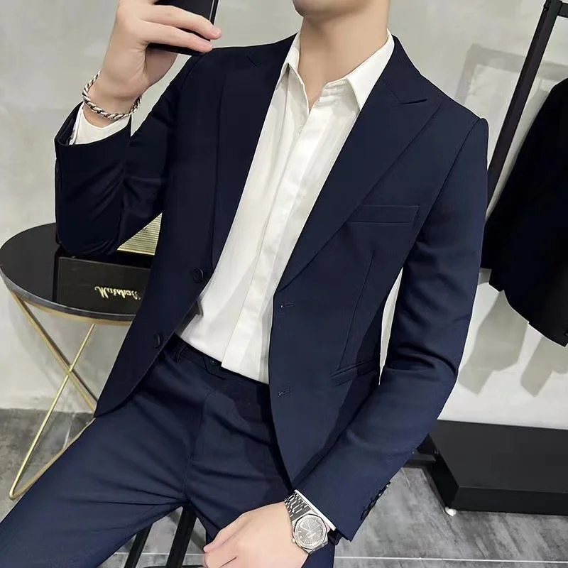 

1 Set Men Suit Set Vest Coat Pants Formal Business Wedding Long Sleeves Straight Solid Color Slim Fit Suit Jacket Trousers