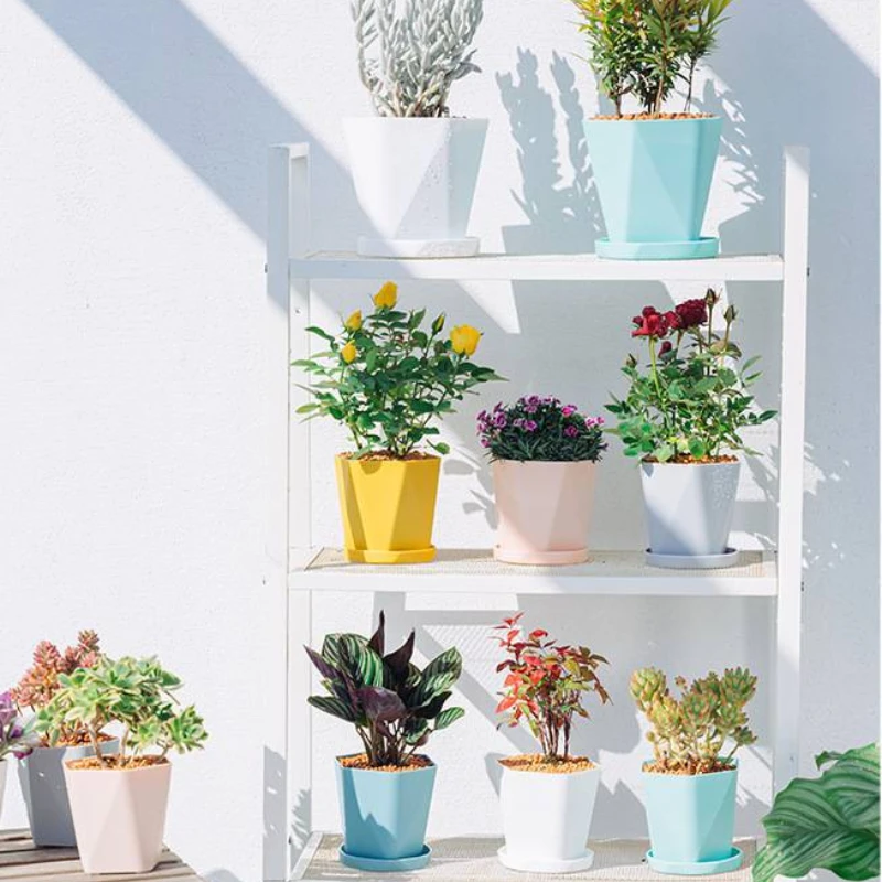 Plastic Resin Flower Pots flower pot New Geometric Nordic Simple White Thickened Green Radish Fleshy Flowerpots Indoor Plants 1 Pcs
