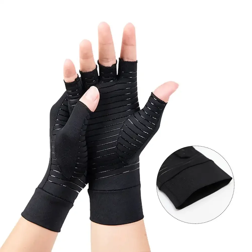 Copper Fiber Half-finger Pressure Gloves Ammonia Knitted Anti-slip Outdoor Rehabilitation Training Copper Ion