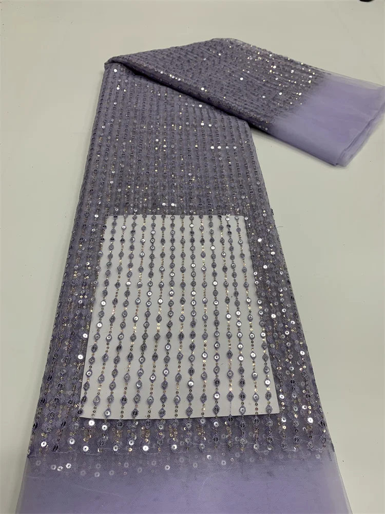 

Purple Sequins Lace Fabric 2022 5 Yards High Quality African Nigerian Tulle Lace Fabric For Diy Sew Dress Wedding Party