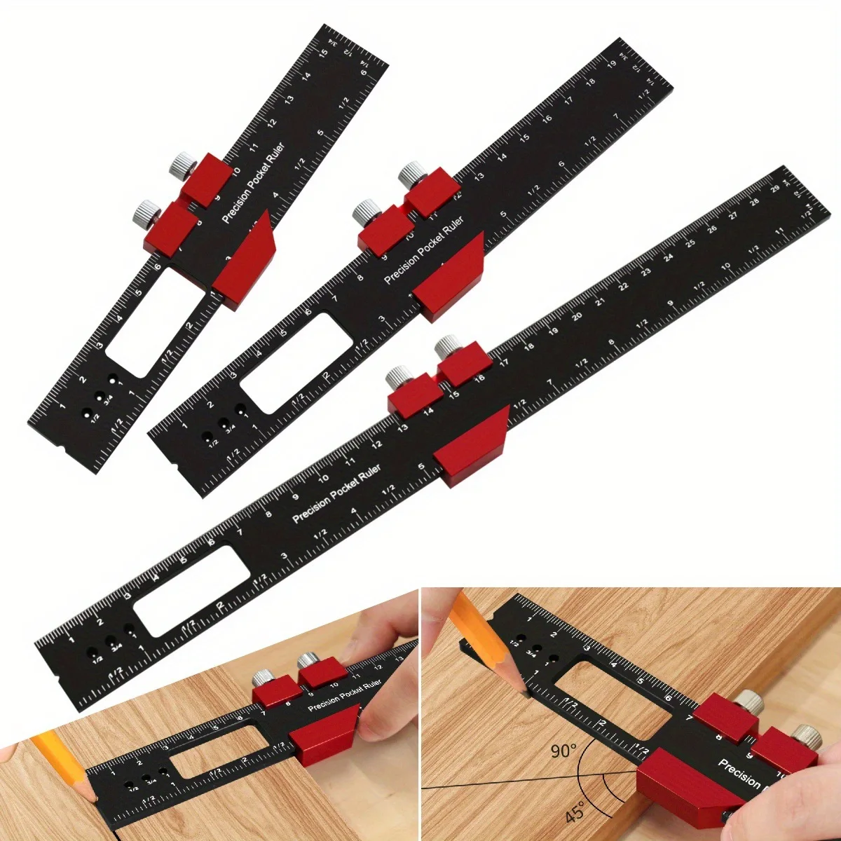 목공 및 목수 작업용 알루미늄 합금 정밀 각도자, 레이저 에칭 스케일이 있는 다기능 마킹 및 측정 도구