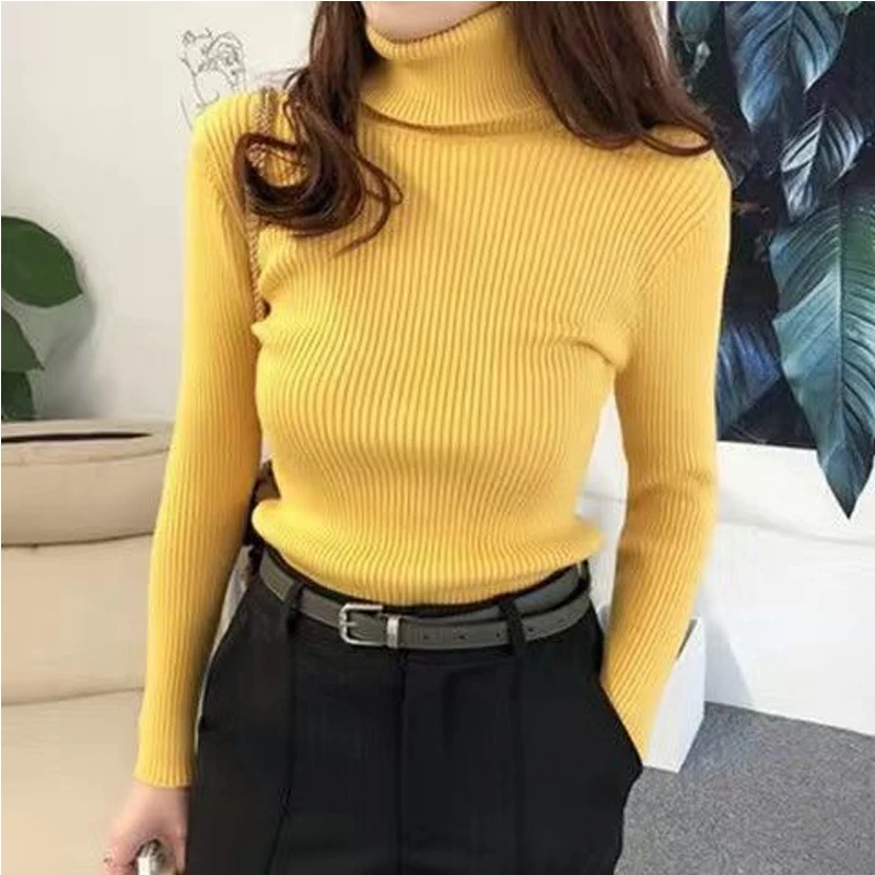 

Korean Fashion Turtleneck Women Sweater 2022 Fall Winter Slim Pullover Basic Tops Casual Soft Knit Sweaters Long Sleeve Top Y2K