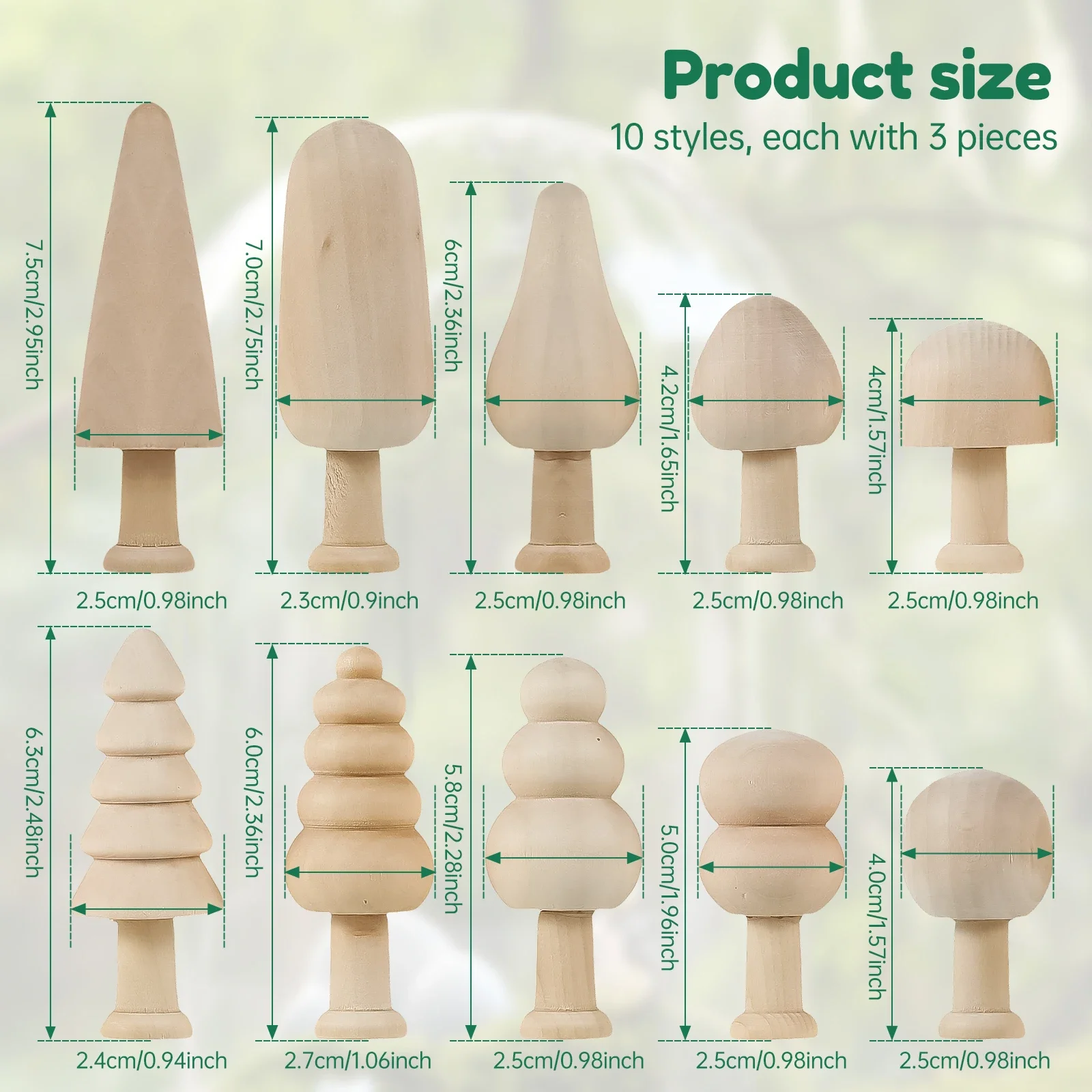 30Pcs Unfinished Wooden Trees DIY Unfinished Wood Mushroom Smooth Wood Blank Painting Tree Toy Wooden Blank Craft Supplies Set