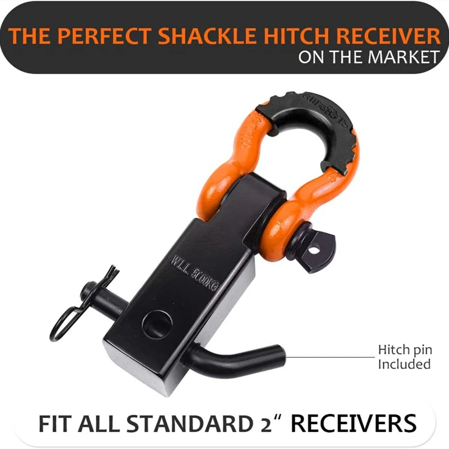 AYA Gear Heavy Duty 2" Shackle Hitch Receiver - 35,000lb Break Strength, 5/8" Screw Pin, 3/4" Shackle For Off-Road Recovery