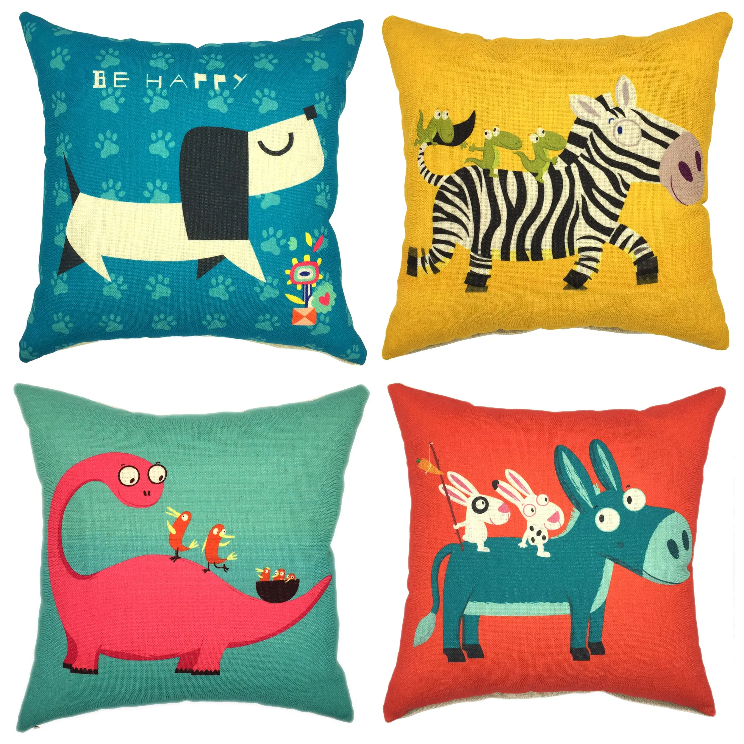 

Cartoon puppy dinosaur zebra donkey linen pillowcase sofa cushion cover home decoration can be customized for you 40x40 50x50