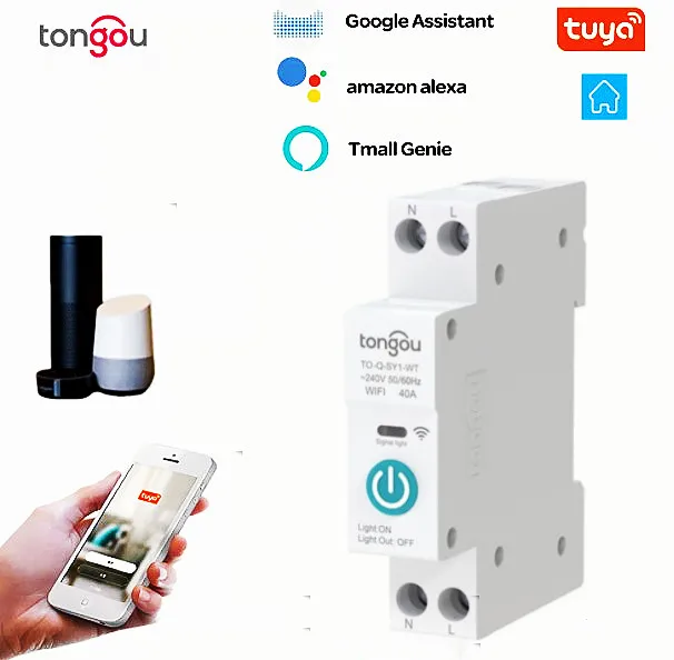 Tuya Smart Circuit Breaker,Smart Home 1P Tongou 63A Din Rail Telecomando Smart Life App Wifi Switch, Tramite Alexa Smart Speaker