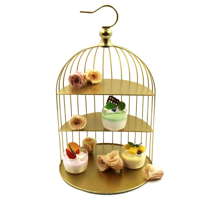 

1 PCS Bird Cage Cake Stand,3-Tier Metal Bird Cage Cupcake Cake Stand Gold Iron For Cupcake Pastry,Cake Storage