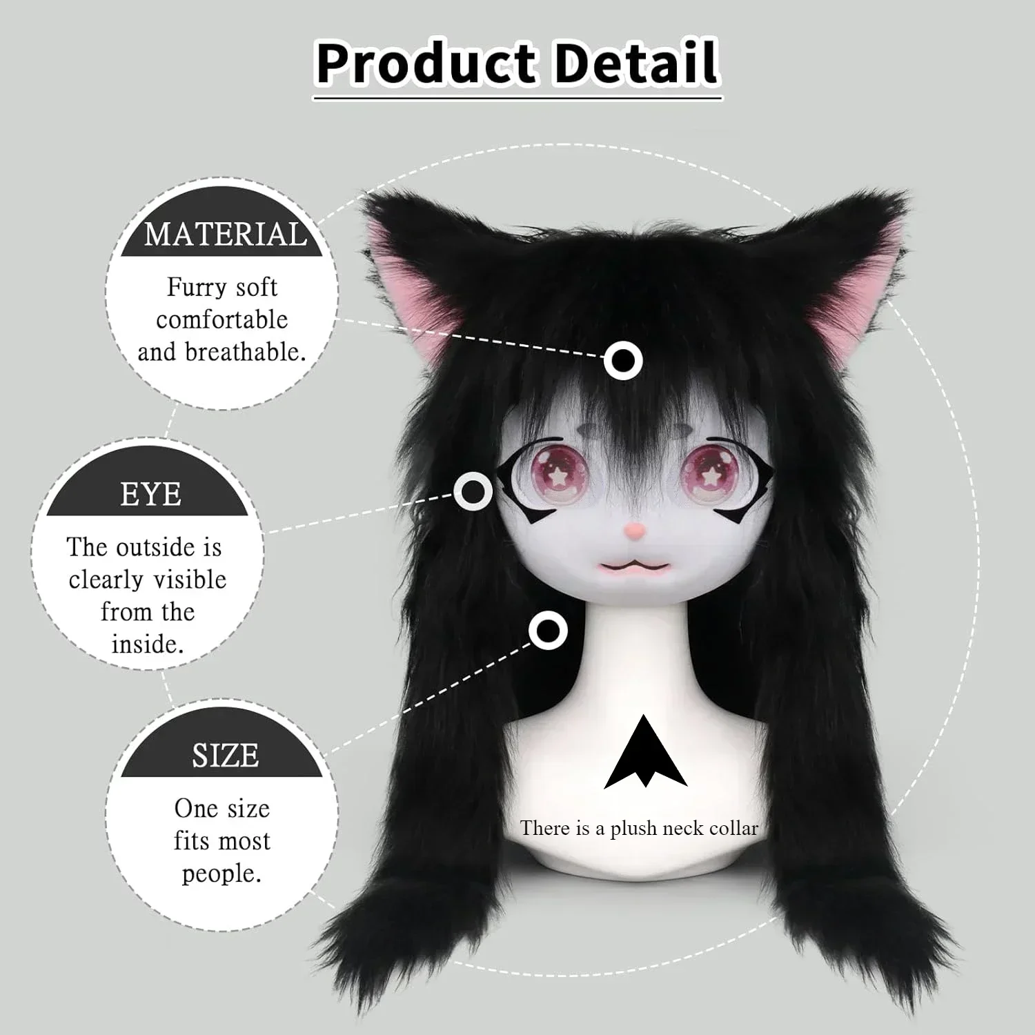 かわいいヘッドセット毛皮キグルミコスプレマスク足型ヘッドベース