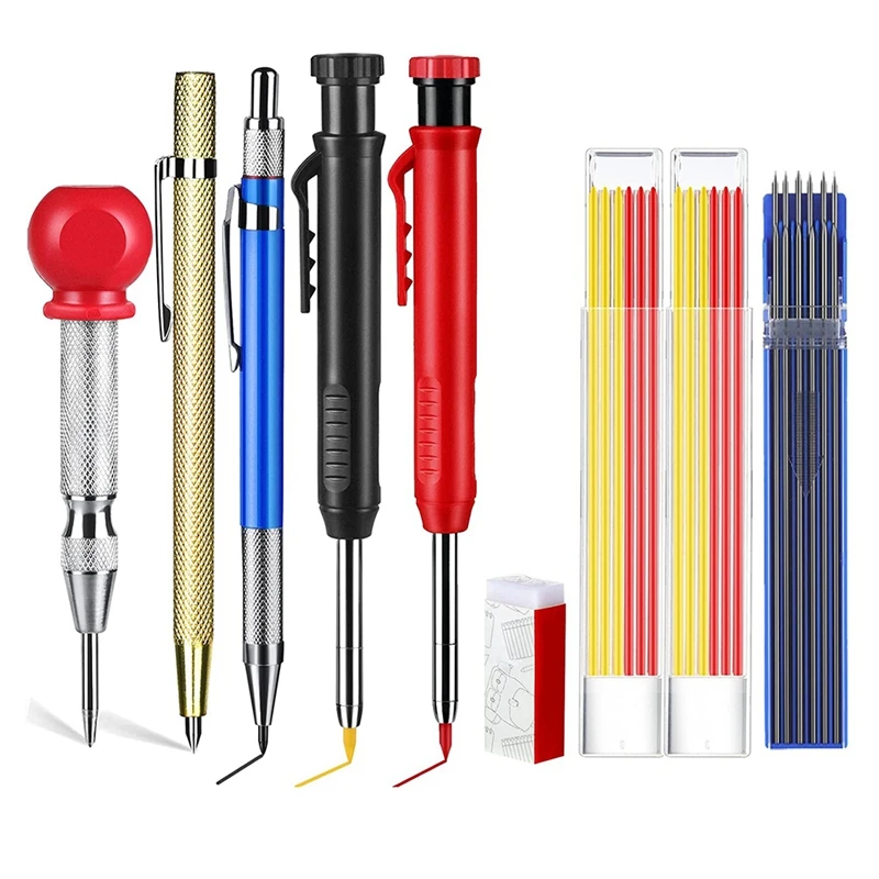 

HOT SALE Mechanical Carpenter Pencils Set With 36 Pcs Refills, Carbide Scribe Tool, Solid Deep Hole Woodworking Pencils