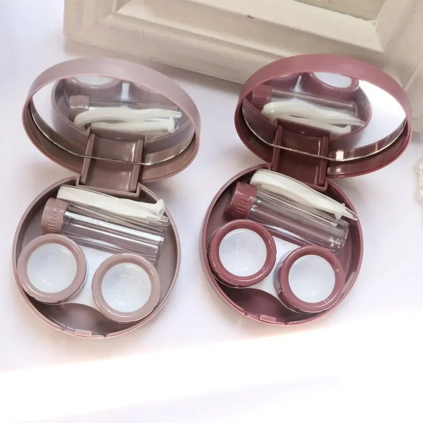 Solid Color Elegant Lady Contact Lens Case with Mirror Cosmetic Contact Box Eyes Care Lenses Container Box Gift Case